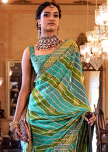 Carica l'immagine nel visualizzatore Galleria,Shades Of Green Leheriya Printed Georgette Saree with Gota Patti work