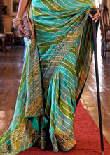 Carica l'immagine nel visualizzatore Galleria,Shades Of Green Leheriya Printed Georgette Saree with Gota Patti work