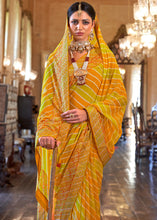 Load image into Gallery viewer, Yellow &amp; Orange Leheriya Printed Georgette Saree with Gota Patti work