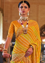 Load image into Gallery viewer, Yellow &amp; Orange Leheriya Printed Georgette Saree with Gota Patti work