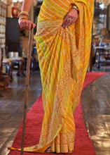 Load image into Gallery viewer, Yellow &amp; Orange Leheriya Printed Georgette Saree with Gota Patti work