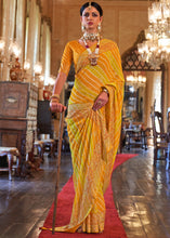 Load image into Gallery viewer, Yellow &amp; Orange Leheriya Printed Georgette Saree with Gota Patti work