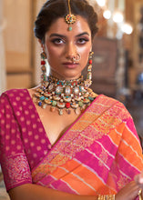 Load image into Gallery viewer, Pink &amp; Orange Leheriya Printed Georgette Saree with Gota Patti work
