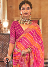 Load image into Gallery viewer, Pink &amp; Orange Leheriya Printed Georgette Saree with Gota Patti work