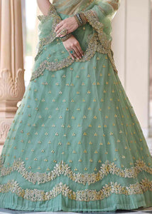 Caribbean Green Soft Net Lehenga Choli with Dori & Sequins work
