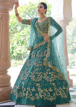 Load image into Gallery viewer, Rama Green Soft Net Lehenga Choli with Dori &amp; Sequins work