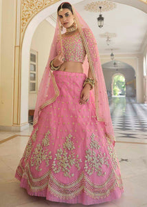 French Rose Pink Soft Net Lehenga Choli with Dori & Sequins work