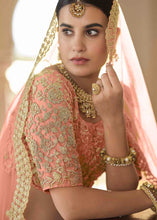 Load image into Gallery viewer, Peach Pink Soft Net Lehenga Choli with Dori &amp; Sequins work