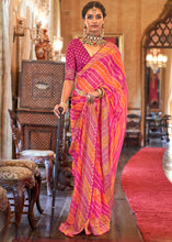 Load image into Gallery viewer, Pink &amp; Orange Leheriya Printed Georgette Saree with Gota Patti work