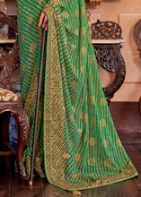 Cargar imagen en el visor de la galería, Sea Green Leheriya Printed Georgette Saree with Gota Patti work