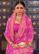 Load image into Gallery viewer, Fuchsia Pink Leheriya Printed Georgette Saree with Gota Patti work