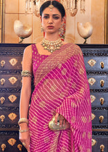 Load image into Gallery viewer, Fuchsia Pink Leheriya Printed Georgette Saree with Gota Patti work