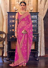 Load image into Gallery viewer, Fuchsia Pink Leheriya Printed Georgette Saree with Gota Patti work
