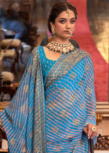 Load image into Gallery viewer, Shades Of Blue Leheriya Printed Georgette Saree with Gota Patti work