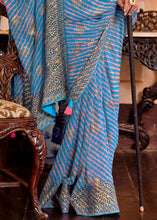 Load image into Gallery viewer, Shades Of Blue Leheriya Printed Georgette Saree with Gota Patti work