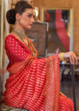 Load image into Gallery viewer, Tart Red Leheriya Printed Georgette Saree with Gota Patti work