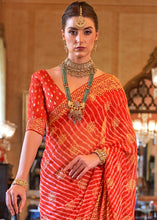 Load image into Gallery viewer, Tart Red Leheriya Printed Georgette Saree with Gota Patti work