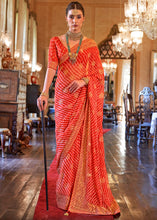 Load image into Gallery viewer, Tart Red Leheriya Printed Georgette Saree with Gota Patti work