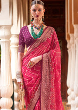 Load image into Gallery viewer, Rouge Pink Leheriya Printed Georgette Saree with Gota Patti work