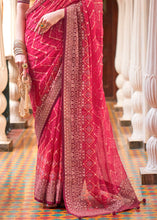 Load image into Gallery viewer, Rouge Pink Leheriya Printed Georgette Saree with Gota Patti work