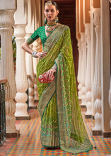 Load image into Gallery viewer, Olive Green Leheriya Printed Georgette Saree with Gota Patti work