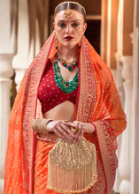 Carica l'immagine nel visualizzatore Galleria,Portland Orange Leheriya Printed Georgette Saree with Gota Patti work