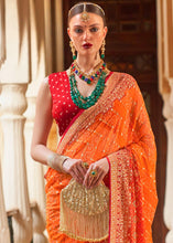 Carica l'immagine nel visualizzatore Galleria,Portland Orange Leheriya Printed Georgette Saree with Gota Patti work