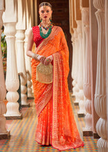 Carica l'immagine nel visualizzatore Galleria,Portland Orange Leheriya Printed Georgette Saree with Gota Patti work