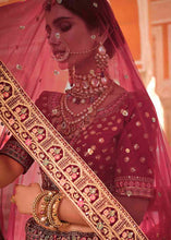 Load image into Gallery viewer, Maroon Red Velvet Lehenga Choli with Zari, Zarkan, Thread &amp; Zardosi work
