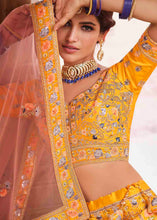 Load image into Gallery viewer, Chrome Yellow Crepe Lehenga Choli with Swarovski, Sequins &amp; Dori work