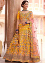 Load image into Gallery viewer, Chrome Yellow Crepe Lehenga Choli with Swarovski, Sequins &amp; Dori work
