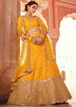 Load image into Gallery viewer, Bright Yellow Art Silk Lehenga Choli with Real Mirror &amp; Zari work