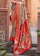 Carica l'immagine nel visualizzatore Galleria,Red &amp; Brown Paithani Silk Saree