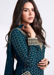 Prussian Blue Georgette Salwar Suit with Embroidery & Sequins work