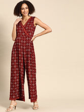 Load image into Gallery viewer, Overlap neck pleated jumpsuit