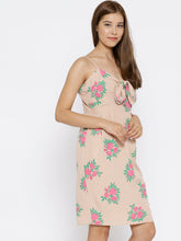 Load image into Gallery viewer, Front Tie Knot Rose print Mini Dress