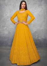 Load image into Gallery viewer, Canary Yellow Embroidered Georgette Anarkali Suit