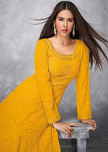 Load image into Gallery viewer, Canary Yellow Embroidered Georgette Anarkali Suit