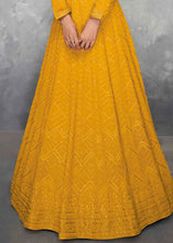 Load image into Gallery viewer, Canary Yellow Embroidered Georgette Anarkali Suit