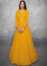 Load image into Gallery viewer, Canary Yellow Embroidered Georgette Anarkali Suit