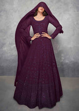 Load image into Gallery viewer, Eggplant Purple Embroidered Georgette Anarkali Suit