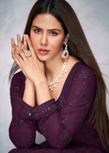 Load image into Gallery viewer, Eggplant Purple Embroidered Georgette Anarkali Suit
