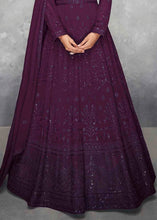Load image into Gallery viewer, Eggplant Purple Embroidered Georgette Anarkali Suit