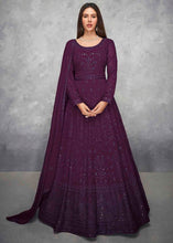 Load image into Gallery viewer, Eggplant Purple Embroidered Georgette Anarkali Suit