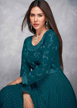 Load image into Gallery viewer, Prussian Blue Embroidered Georgette Anarkali Suit