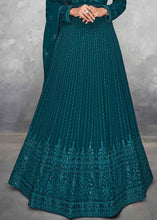Load image into Gallery viewer, Prussian Blue Embroidered Georgette Anarkali Suit
