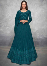 Load image into Gallery viewer, Prussian Blue Embroidered Georgette Anarkali Suit