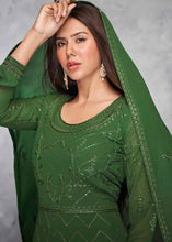 Load image into Gallery viewer, Cadmium Green Embroidered Georgette Anarkali Suit