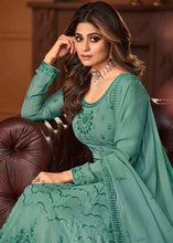 Load image into Gallery viewer, Sea Green Georgette Anarkali Suit with Embroidery &amp; Sequins work