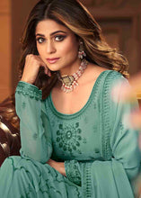 Load image into Gallery viewer, Sea Green Georgette Anarkali Suit with Embroidery &amp; Sequins work